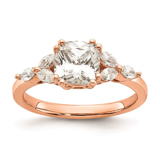 14k Rose Gold (Holds 1.5 carat (7.00mm) Cushion Center) 1/5 carat Marquise Diamond Semi-Mount Engagement Ring