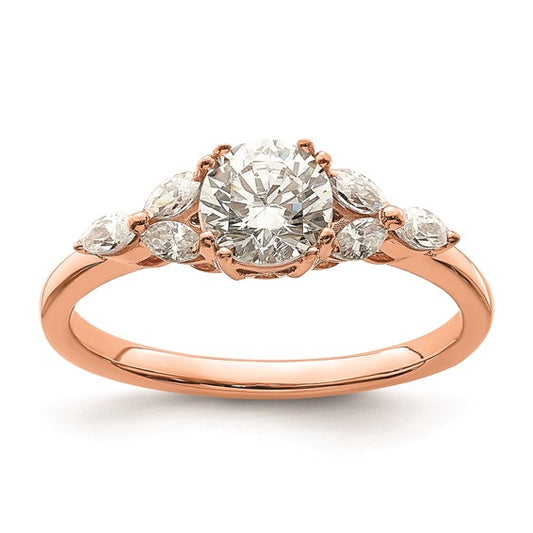 14k Rose Gold (Holds 3/4 carat (5.8mm) Round Center) 1/5 carat Marquise Diamond Semi-Mount Engagement Ring