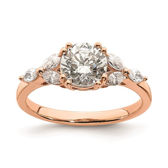 14k Rose Gold (Holds 1 carat (6.5mm) Round Center) 1/5 carat Marquise Diamond Semi-Mount Engagement Ring