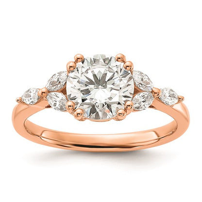 14k Rose Gold (Holds 1.5 carat (7.5mm) Round Center) 1/5 carat Marquise Diamond Semi-Mount Engagement Ring