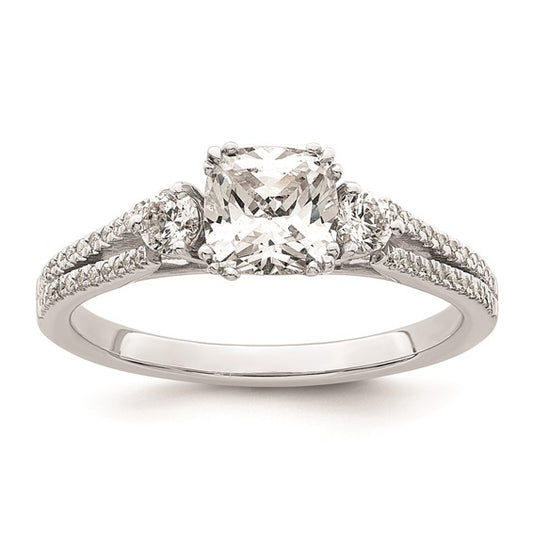 14k White Gold 3 Stone 3/4ct Cushion Semi-Mount Including 2-2.8mm Side Stones Engagement Diamond Ring