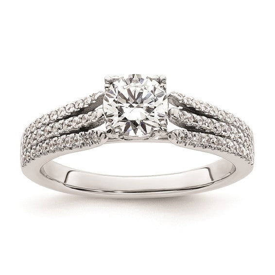 14k White Gold 3-Row (Holds 3/4 carat (5.8mm) Round Center) 1/4 carat Diamond Semi-Mount Engagement Ring