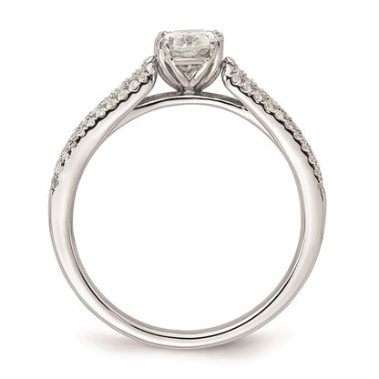 14k White Gold 3-Row (Holds 1/2 carat (6.4x4.9mm) Oval Center) 1/4 carat Diamond Semi-Mount Engagement Ring