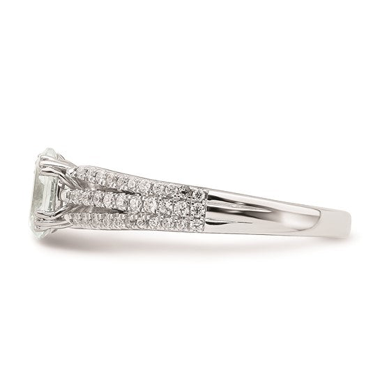 14k White Gold 3-Row (Holds 1/2 carat (6.4x4.9mm) Oval Center) 1/4 carat Diamond Semi-Mount Engagement Ring