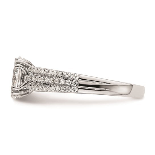 14k White Gold 3-Row (Holds 1 carat (8.00x6.1mm) Oval Center) 1/4 carat Diamond Semi-Mount Engagement Ring