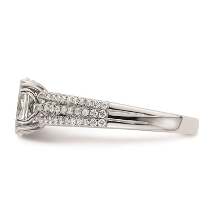 14k White Gold 3-Row (Holds 1 carat (8.00x6.1mm) Oval Center) 1/4 carat Diamond Semi-Mount Engagement Ring