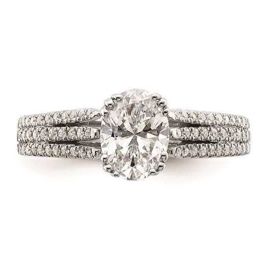 14k White Gold 3-Row (Holds 1 carat (8.00x6.1mm) Oval Center) 1/4 carat Diamond Semi-Mount Engagement Ring