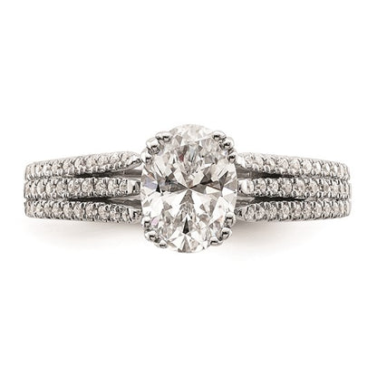 14k White Gold 3-Row (Holds 1 carat (8.00x6.1mm) Oval Center) 1/4 carat Diamond Semi-Mount Engagement Ring