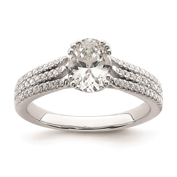 14k White Gold 3-Row (Holds 1 carat (8.00x6.1mm) Oval Center) 1/4 carat Diamond Semi-Mount Engagement Ring