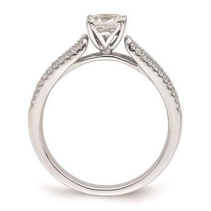 14k White Gold 3-Row (Holds 1/2 carat (4.9mm) Cushion Center) 1/4 carat Diamond Semi-Mount Engagement Ring