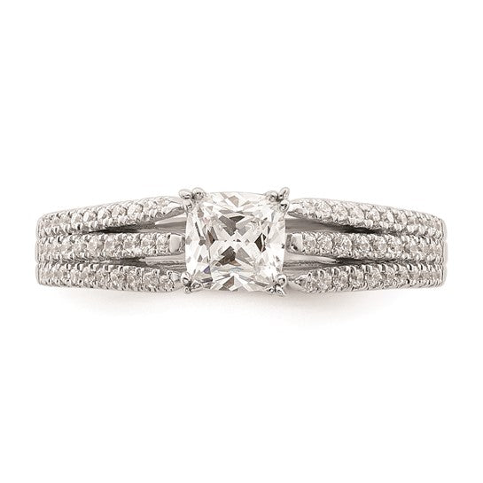 14k White Gold 3-Row (Holds 1/2 carat (4.9mm) Cushion Center) 1/4 carat Diamond Semi-Mount Engagement Ring