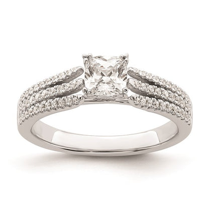 14k White Gold 3-Row (Holds 1/2 carat (4.9mm) Cushion Center) 1/4 carat Diamond Semi-Mount Engagement Ring