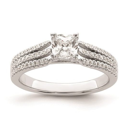 14k White Gold 3-Row (Holds 1/2 carat (4.9mm) Cushion Center) 1/4 carat Diamond Semi-Mount Engagement Ring