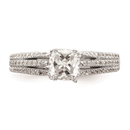 14k White Gold 3-Row (Holds 3/4 carat (5.4mm) Cushion Center) 1/4 carat Diamond Semi-Mount Engagement Ring