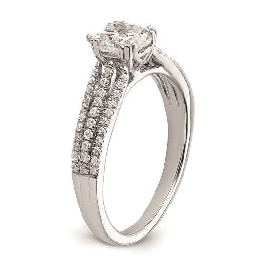 14k White Gold 3-Row (Holds 3/4 carat (5.4mm) Cushion Center) 1/4 carat Diamond Semi-Mount Engagement Ring