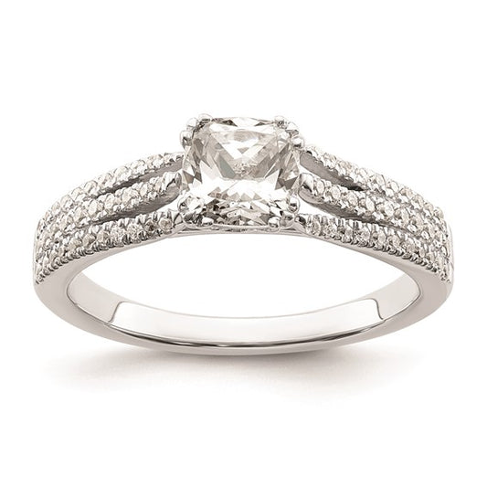 14k White Gold 3-Row (Holds 3/4 carat (5.4mm) Cushion Center) 1/4 carat Diamond Semi-Mount Engagement Ring