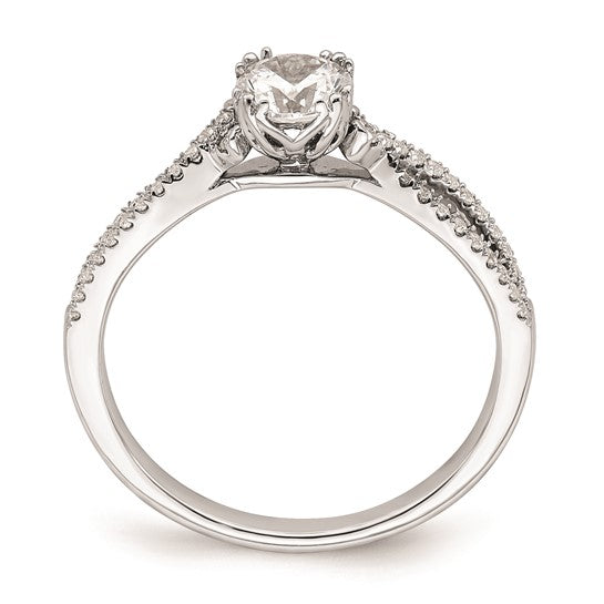 14k White Gold Criss-Cross (Holds 1/2 carat (5.2mm) Round Center) 1/6 carat Diamond Semi-Mount Engagement Ring