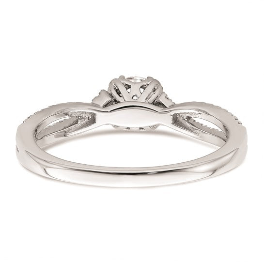 14k White Gold Criss-Cross (Holds 1/2 carat (5.2mm) Round Center) 1/6 carat Diamond Semi-Mount Engagement Ring
