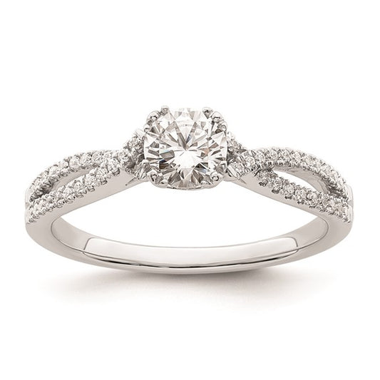 14k White Gold Criss-Cross (Holds 1/2 carat (5.2mm) Round Center) 1/6 carat Diamond Semi-Mount Engagement Ring