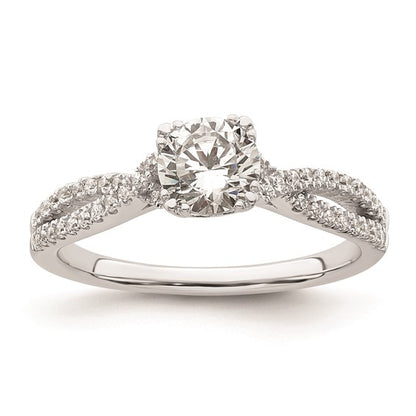 14k White Gold Criss-Cross (Holds 3/4 carat (5.8mm) Round Center) 1/5 carat Diamond Semi-Mount Engagement Ring