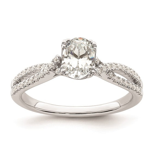 14k White Gold Criss-Cross (Holds 3/4 carat (7.1x5.4mm) Oval Center) 1/5 carat Diamond Semi-Mount Engagement Ring