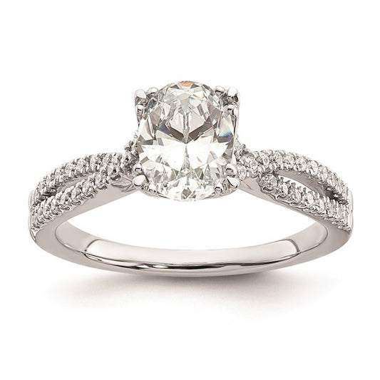 14k White Gold Criss-Cross (Holds 1/2 carat (6.4x4.9mm) Oval Center) 1/6 carat Diamond Semi-Mount Engagement Ring