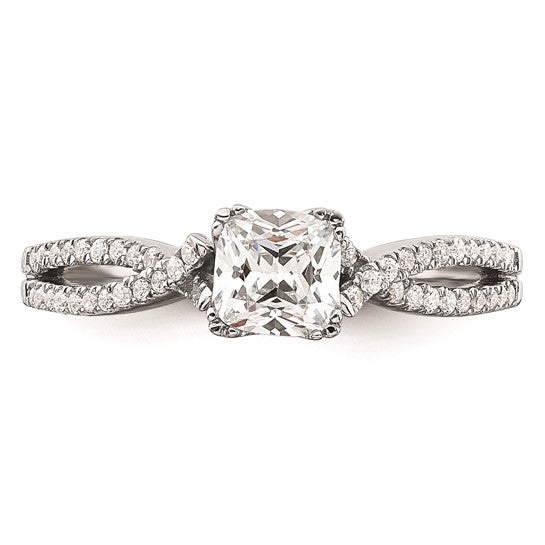 14k White Gold Criss-Cross (Holds 1/2 carat (4.9mm) Cushion Center) 1/6 carat Diamond Semi-Mount Engagement Ring