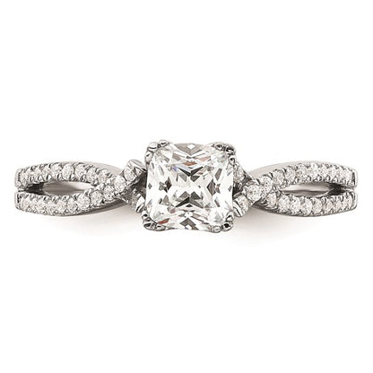 14k White Gold Criss-Cross (Holds 1/2 carat (4.9mm) Cushion Center) 1/6 carat Diamond Semi-Mount Engagement Ring