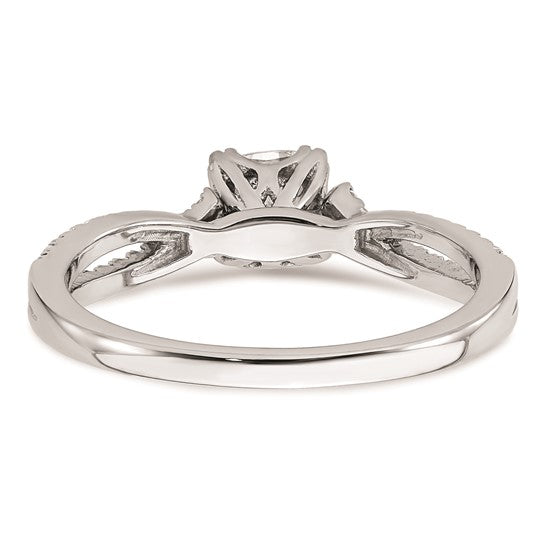 14k White Gold Criss-Cross (Holds 1/2 carat (4.9mm) Cushion Center) 1/6 carat Diamond Semi-Mount Engagement Ring