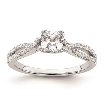 14k White Gold Criss-Cross (Holds 1/2 carat (4.9mm) Cushion Center) 1/6 carat Diamond Semi-Mount Engagement Ring