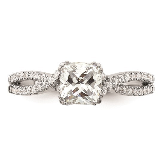 14k White Gold Criss-Cross (Holds 3/4 carat (5.4mm) Cushion Center) 1/5 carat Diamond Semi-Mount Engagement Ring