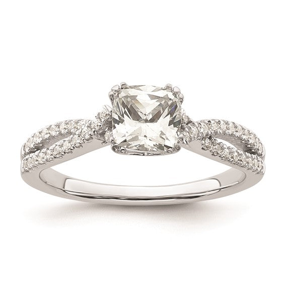 14k White Gold Criss-Cross (Holds 3/4 carat (5.4mm) Cushion Center) 1/5 carat Diamond Semi-Mount Engagement Ring