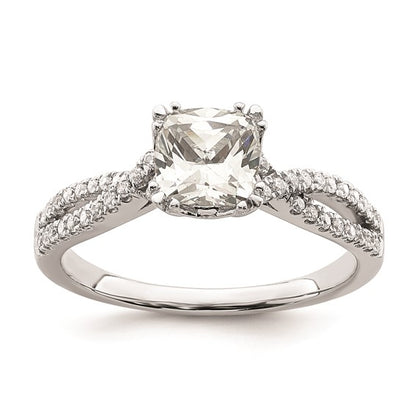 14k White Gold Criss-Cross (Holds 1 carat (6.00mm) Cushion Center) 1/5 carat Diamond Semi-Mount Engagement Ring