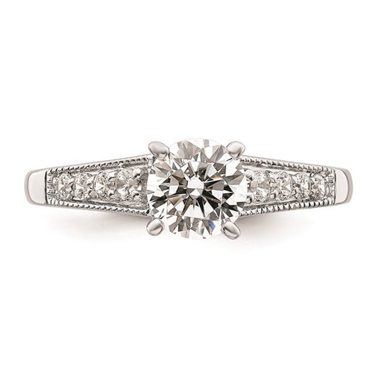 14k White Gold (Holds 1 carat (6.5mm) Round Center) 1/5 carat Diamond Semi-Mount Engagement Ring