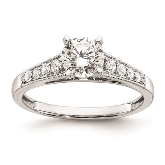 14k White Gold (Holds 1 carat (6.5mm) Round Center) 1/5 carat Diamond Semi-Mount Engagement Ring