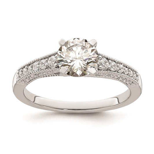 14k White Gold (Holds 1 carat (6.5mm) Round Center) 1/3 carat Diamond Semi-Mount Engagement Ring