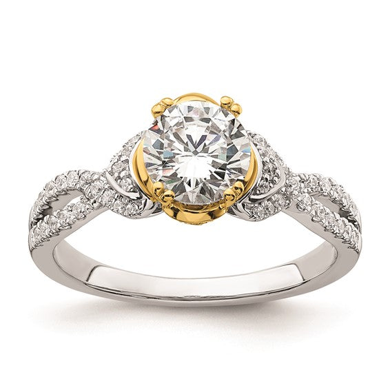 14k Two-tone Criss-Cross (Holds 1 carat (6.5mm) Round Center) 1/4 carat Diamond Semi-Mount Engagement Ring