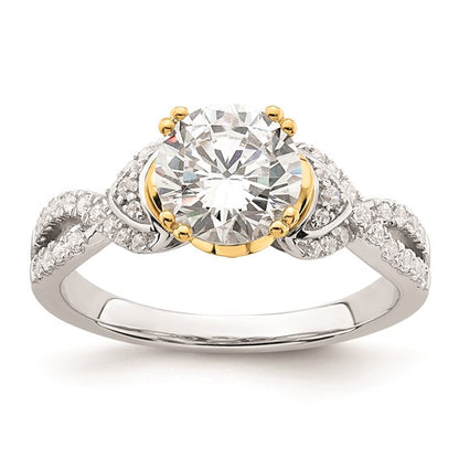 14k Two-tone Criss-Cross (Holds 1.5 carat (7.5mm) Round Center) 1/3 carat Diamond Semi-Mount Engagement Ring