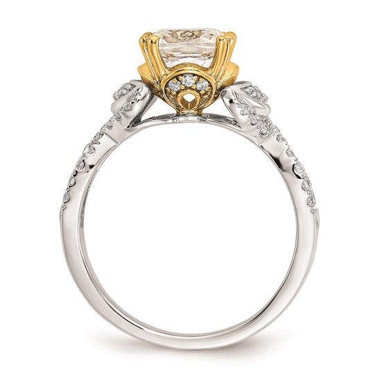 14k Two-tone Gold Criss-Cross (Holds 1.5 carat (7.00mm) Cushion Center) 1/3 carat Diamond Semi-Mount Engagement Ring