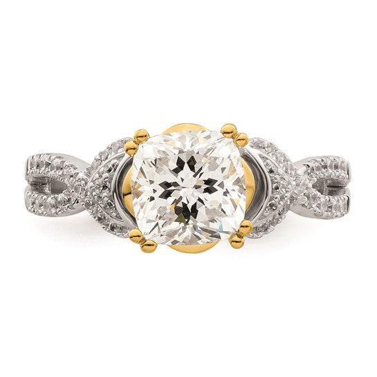 14k Two-tone Gold Criss-Cross (Holds 1.5 carat (7.00mm) Cushion Center) 1/3 carat Diamond Semi-Mount Engagement Ring