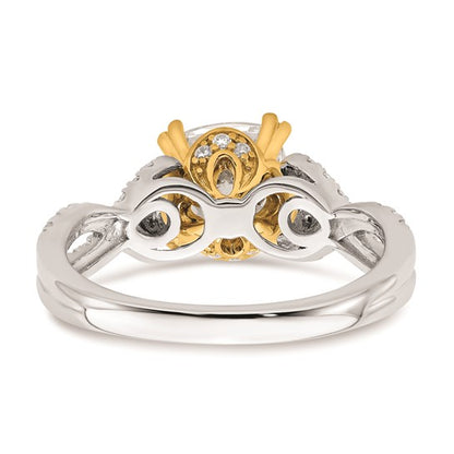 14k Two-tone Gold Criss-Cross (Holds 1.5 carat (7.00mm) Cushion Center) 1/3 carat Diamond Semi-Mount Engagement Ring