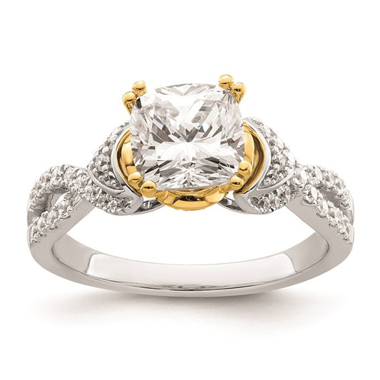 14k Two-tone Gold Criss-Cross (Holds 1.5 carat (7.00mm) Cushion Center) 1/3 carat Diamond Semi-Mount Engagement Ring