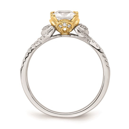 14k Two-tone Criss-Cross (Holds 1 carat (5.5mm) Princess Center) 1/4 carat Diamond Semi-Mount Engagement Ring