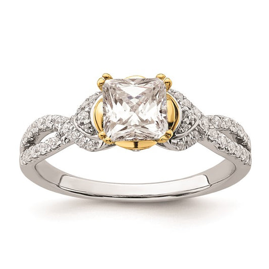 14k Two-tone Criss-Cross (Holds 1 carat (5.5mm) Princess Center) 1/4 carat Diamond Semi-Mount Engagement Ring