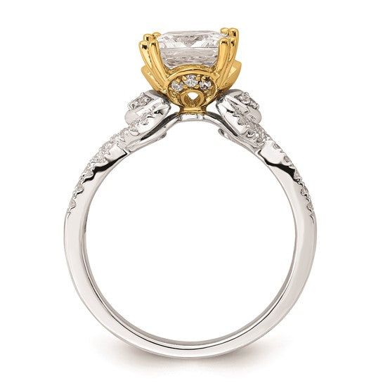 14k Two-tone Criss-Cross (Holds 1.5 carat (6.5mm) Princess Center) 1/3 carat Diamond Semi-Mount Engagement Ring