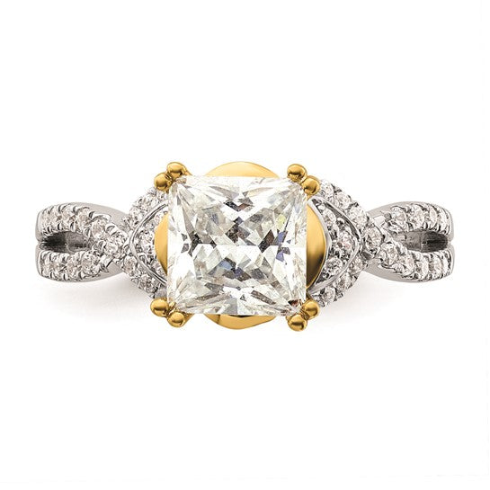 14k Two-tone Criss-Cross (Holds 1.5 carat (6.5mm) Princess Center) 1/3 carat Diamond Semi-Mount Engagement Ring