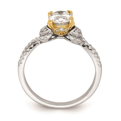 14k Two-tone Criss-Cross (Holds 1 carat (8x6mm) Oval Center) 1/4 carat Diamond Semi-Mount Engagement Ring