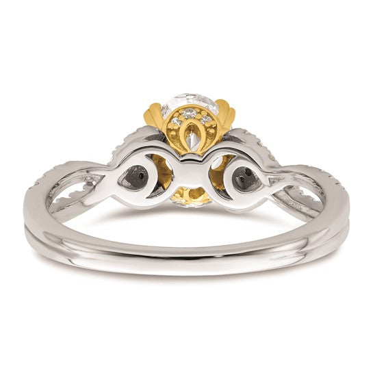 14k Two-tone Criss-Cross (Holds 1 carat (8x6mm) Oval Center) 1/4 carat Diamond Semi-Mount Engagement Ring