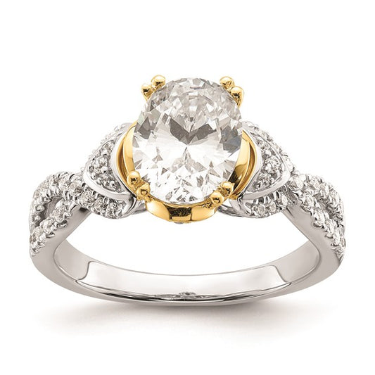 14k Two-tone Criss-Cross (Holds 1.5 carat (9.2x6.9mm) Oval Center) 1/3 carat Diamond Semi-Mount Engagement Ring