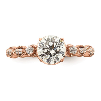14k Rose Gold (Holds 1 carat (6.5mm) Round Center) 1/8 carat Diamond Semi-Mount Engagement Ring